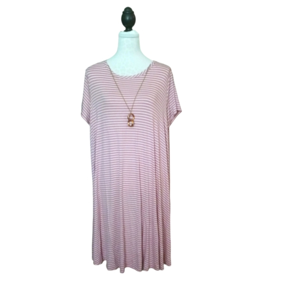 Forever Rose t-shirt dress size 3X pink/white stripe NWT
